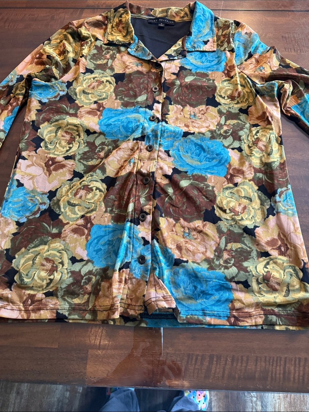 Jane and Delancey Floral Velvet Button-Up - Blue & Brown